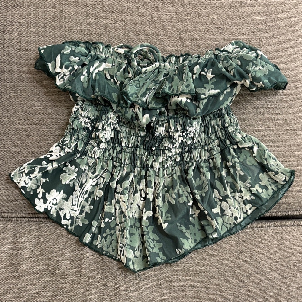 Urban Outfitters Kimchi Blue Green Velour Strapless Tube Top